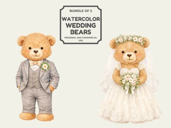 Charming Watercolor Teddy Bears for Your Wedding Projects