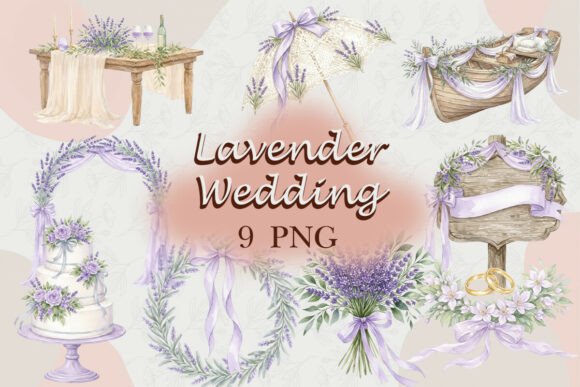 Enchanting Lavender Wedding Watercolor Clipart for Your Designs